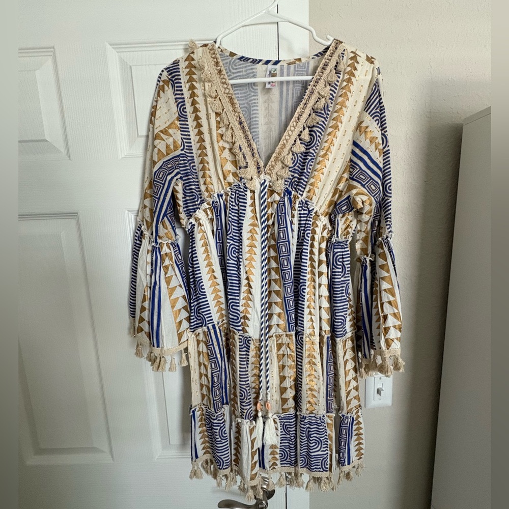 Bohemian Blue and Tan Mini Dress